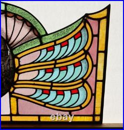 36 Wide Antique French Art Deco Stained Glass Panel of Bruges withCopper Frame