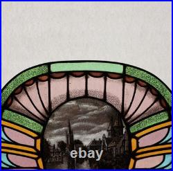 36 Wide Antique French Art Deco Stained Glass Panel of Bruges withCopper Frame