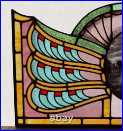 36 Wide Antique French Art Deco Stained Glass Panel of Bruges withCopper Frame