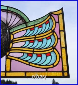 36 Wide Antique French Art Deco Stained Glass Panel of Bruges withCopper Frame 36 Wide Antique French Art Deco Stained Glass Panel of Bruges withCopper Frame