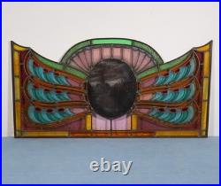 36 Wide Antique French Art Deco Stained Glass Panel of Bruges withCopper Frame