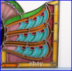 36 Wide Antique French Art Deco Stained Glass Panel of Bruges withCopper Frame