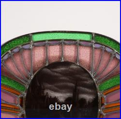 36 Wide Antique French Art Deco Stained Glass Panel of Bruges withCopper Frame