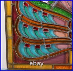 36 Wide Antique French Art Deco Stained Glass Panel of Bruges withCopper Frame 36 Wide Antique French Art Deco Stained Glass Panel of Bruges withCopper Frame