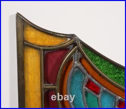 36 Wide Antique French Art Deco Stained Glass Panel of Bruges withCopper Frame