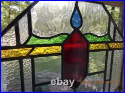 372A Old Reframed Pretty English Leaded Stain Glass Window 23 1/4 X 21 1/4 0 S&H