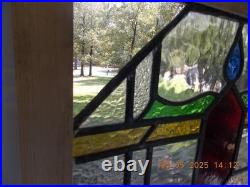 372A Old Reframed Pretty English Leaded Stain Glass Window 23 1/4 X 21 1/4 0 S&H