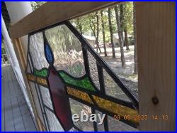 372A Old Reframed Pretty English Leaded Stain Glass Window 23 1/4 X 21 1/4 0 S&H