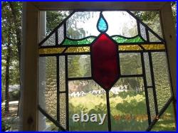 372A Old Reframed Pretty English Leaded Stain Glass Window 23 1/4 X 21 1/4 0 S&H