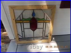 372A Old Reframed Pretty English Leaded Stain Glass Window 23 1/4 X 21 1/4 0 S&H