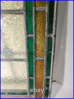 3 Antique 21.5 x 18.5 Stained Glass Window Leaded Jeweled Green Blue Yellow Wavy