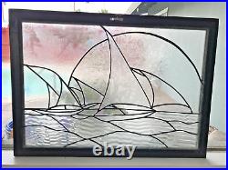3 Sailboats Sail Into Sun Leaded Frosted And Waved Glass Window Panel Suncather