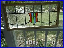 41VA Beautiful Older Transom Leaded Stained Glass Window F/England Reframed