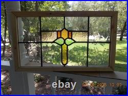 425A Reframed Older Pretty English Leaded Stain Window 28 X 16 3/8 0 S&H Added