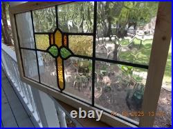 425A Reframed Older Pretty English Leaded Stain Window 28 X 16 3/8 0 S&H Added