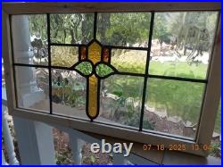 425A Reframed Older Pretty English Leaded Stain Window 28 X 16 3/8 0 S&H Added