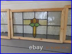 425A Reframed Older Pretty English Leaded Stain Window 28 X 16 3/8 0 S&H Added