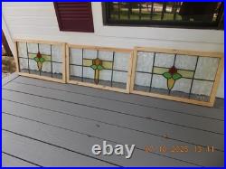425A Reframed Older Pretty English Leaded Stain Window 28 X 16 3/8 0 S&H Added