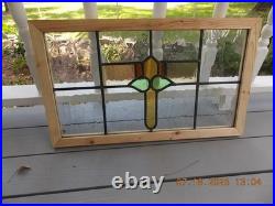 425A Reframed Older Pretty English Leaded Stain Window 28 X 16 3/8 0 S&H Added