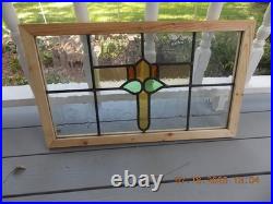 425A Reframed Older Pretty English Leaded Stain Window 28 X 16 3/8 0 S&H Added