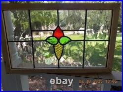 425B Reframed Older Pretty English Leaded Stain Window 28 X 17 1/4 0 S&H Added