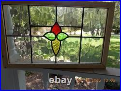 425B Reframed Older Pretty English Leaded Stain Window 28 X 17 1/4 0 S&H Added