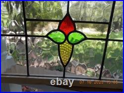 425B Reframed Older Pretty English Leaded Stain Window 28 X 17 1/4 0 S&H Added