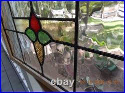 425B Reframed Older Pretty English Leaded Stain Window 28 X 17 1/4 0 S&H Added