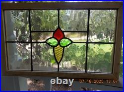 425B Reframed Older Pretty English Leaded Stain Window 28 X 17 1/4 0 S&H Added