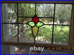 425B Reframed Older Pretty English Leaded Stain Window 28 X 17 1/4 0 S&H Added
