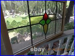 425B Reframed Older Pretty English Leaded Stain Window 28 X 17 1/4 0 S&H Added