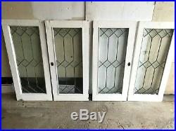 4 ANTIQUE LEADED GLASS 16 x 36 SHABBY PAINT WOOD CUPBOARD CABINET PANTRY DOORS