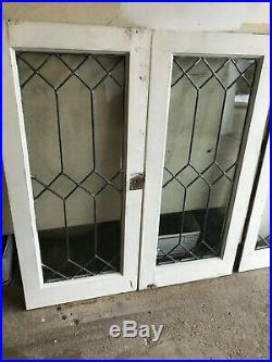 4 ANTIQUE LEADED GLASS 16 x 36 SHABBY PAINT WOOD CUPBOARD CABINET PANTRY DOORS