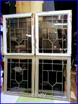 4-Antique Leaded Glass Window's withCenter Crest/Shield Pattern & Frame 29½x24 4-Antique Leaded Glass Window's withCenter Crest/Shield Pattern & Frame 29½x24