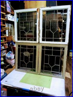4-Antique Leaded Glass Window's withCenter Crest/Shield Pattern & Frame 29½x24 4-Antique Leaded Glass Window's withCenter Crest/Shield Pattern & Frame 29½x24