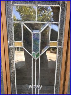 (4)Antique/Vintage Leaded Stain Glass Arrow Windows/Cabinet Doors 27.5x 13.5