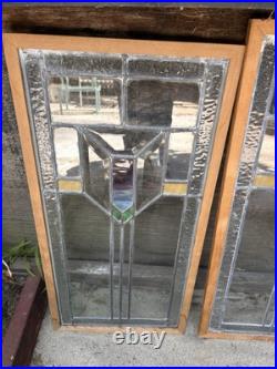 (4)Antique/Vintage Leaded Stain Glass Arrow Windows/Cabinet Doors 27.5x 13.5