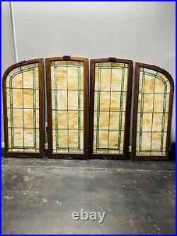 4 Large Antique Mission Arts Crafts Slag Stained Glass Windows Architectural