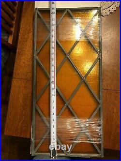 4 Vintage Amber Tudor Style Stain or leaded Glass Windows Diamond 25 by 11-1/2