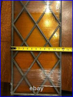 4 Vintage Amber Tudor Style Stain or leaded Glass Windows Diamond 25 by 11-1/2