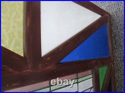 54704 Large Leaded Glass Stained Glass Window Inset in Folk Art Frame