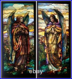#5603 Pair Of 19th C. Drapery Glass Leaded Angel Windows Attr. Tiffany Studios