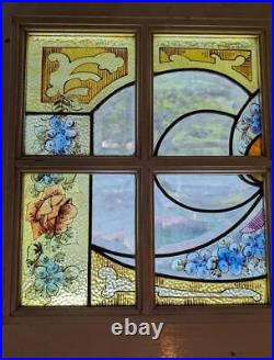 59 X 22 Antique Hand Painted, Beveled Glass Transom/Window