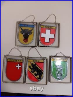 5-Vintage 1960s Swiss Stained Glass Coat of Arms Bern Switzerland Canton Berne