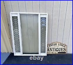 64786 Antique Etched Glass Window with Leaded Glass Side panels Stained Glass