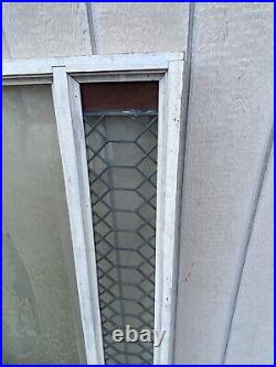 64786 Antique Etched Glass Window with Leaded Glass Side panels Stained Glass