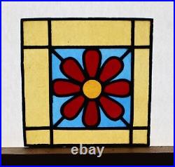 9 Tall Antique French Stained Glass Panel with Flower Leaded Glass 9 Tall Antique French Stained Glass Panel with Flower Leaded Glass