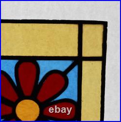 9 Tall Antique French Stained Glass Panel with Flower Leaded Glass 9 Tall Antique French Stained Glass Panel with Flower Leaded Glass