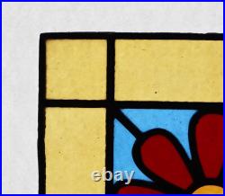 9 Tall Antique French Stained Glass Panel with Flower Leaded Glass 9 Tall Antique French Stained Glass Panel with Flower Leaded Glass