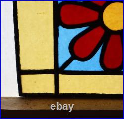 9 Tall Antique French Stained Glass Panel with Flower Leaded Glass 9 Tall Antique French Stained Glass Panel with Flower Leaded Glass
